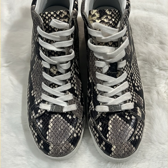 New Paige Annie Snake Embossed Mid Top Goat Leather Sneaker - Picture 6 of 11
